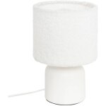 Atmosphera - lampe � poser en m�tal blanc et abat - jour en bouclette blanche h 22 cm