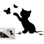 Autocollant pour voiture - motif chat et papillon - mignon - d�coration de voiture - noir