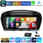Autoradio apple carplay android 14 pour bmw s�rie 5 e60 e61 e90 gps bt wifi - 4 + 64g mic dab +