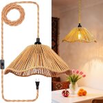 Autrucker lustre �lectrique en rotin, abat - jour en corde de chanvre tress�e � la main, lustre de style ...