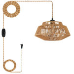 Autrucker lustre en forme de chapeau de paille de style fran�ais, lustre en rotin � brancher, luminaire ...