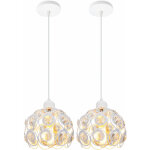 Lot de 2 lustre suspension luminaire contemporain 20cm plafonnier fer abat - jour en cristal blanc