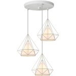 3 lampes suspension vintage 25cm lustre suspension fer abat - jour en forme diamant luminaire salle  ...