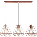 Suspension lustre design industrielle en mtal 3 abat - jour diamant pendentif luminaire dor rose