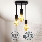 B. k. licht - i plafonnier rtro 3 douilles e27 i noir mat i mtal i 19 x 31 cm i livr sans ampoules ...