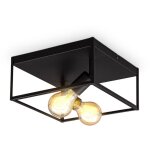 B. k. licht - plafonnier cage m�tal noir, pour 2 ampoules e27 de max 60w, ampoules non incluses, �clairage ...