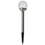 Balise solaire inox et boule verre craquel� 8 cm led multicolore