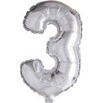 Ballon chiffre 3 - aluminium - argent� - h�lium - embout buccal amovible - d�coration anniversaire