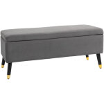 Banc de rangement avec coussin, coffre banc en m�tal et mousse, bois d'h�v�a, gris anthracite, 110 x ...