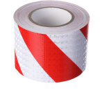 Bande de signalisation r�fl�chissante en serg� rouge et blanc de 10 cm de large et 25 m de long ruban ...