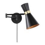 Barcelona led - applique murale avec bras articulé et prise 'silva' - noir et doré Barcelona led - applique murale avec bras articulé et prise 'silva' - noir et doré