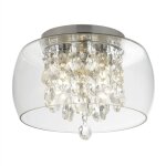 Searchlight - plafonnier curva 3l m�tal chrome, abatjour verre transparent, pampille cristal ip44 clii ...