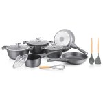 Batterie de cuisson complte effet marbre - 13 pices - tous feux - gris argent - livraison gratuite ...