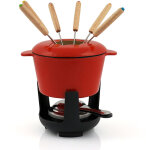 Service � fondue en fonte �maill� rouge 1 litre, pour 6 personnes - bbq - toro