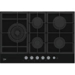 Beko ? table de cuisson encastrable gaz 75 cm 5 feux ? puissance 12400 w ? finition noire moderne ? commande ...