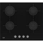 Beko - table de cuisson gaz 60cm 4 feux 7400w verre noir hilg64221s