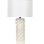 Lampe � poser en c�ramique avec abat - jour tambour blanc base motif beige balonne