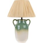 Lampe de chevet en c�ramique vert et blanc 53 cm avec abat - jour papier limones