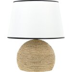 Lampe de chevet tress�e en paille et coton 46 cm avec abat - jour en tissu growee