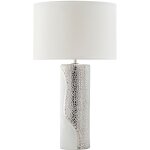 Beliani - lampe  poser e27 max 60w base en porcelaine blanc et argent abat - jour rond aiken