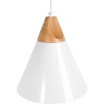 Lampe suspension moderne en aluminium blanc et bois clair e27 40w avec abat - jour conique d�coratif ...