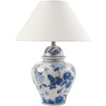 Beliani - lampe de table �l�gante avec base en porcelaine motif floral abat - jour cloche en lin blanc ...