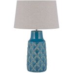 Lampe de table  poser avec pied dco en cramique bleue et abat - jour gris e27 max 40w clairage idal ...