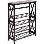 Beliani - porte - bouteilles classique en mdf pieds en bois de pin casier � vin et verre marron fonc� ...