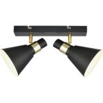 Biagio - applique industrielle et r�tro noir mat, or 2 lumi�res avec noir mat, abat - jour blanc, e14 ...