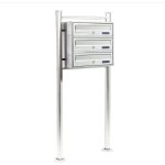 Wiltec bote aux lettres sur pieds acier inox 513 x 270 x 1200 mm, avec 3 compartiments verrouillables ...