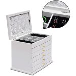 Bote  bijoux en bois 6 couches avec housse florale sculpte pour bagues, bracelets, boucles d'oreilles, ...
