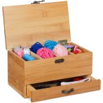 Boîte de couture, 4 compartiments & tiroir, avec couvercle, poignée à l'apparence antique, sans contenu ... Boîte de couture, 4 compartiments & tiroir, avec couvercle, poignée à l'apparence antique, sans contenu ...