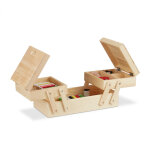 Bote  couture en bois, 5 compartiments, dpliante, vide, poignes, aspect naturel, 12 x 26 x 15, 5 ...