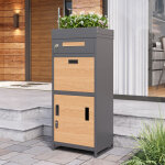 Bo�te aux lettres sur pied avec jardini�re int�gr�e et serrure, acier galvanis� gris d�cor bois pour ...