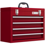Bo�te � outils m�tallique 51 x 22 x 39. 5 cm avec 4 tiroirs, bo�te de rangement, serrure, poign�es, rouge ...