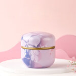Bo�te � th� ronde m�tal vintage violet clair