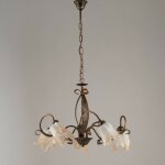 Bonetti illumina - lustre en fer marron or cinq lumières abat - jour en verre blanc ambre 64x h45 cm Bonetti illumina - lustre en fer marron or cinq lumières abat - jour en verre blanc ambre 64x h45 cm
