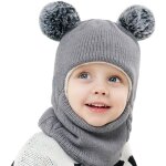 Bonnet et �charpe d'hiver pour enfants - ensemble tricot� doubl� polaire avec rabats et pompons, chaud ...