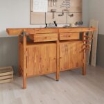 Bonnevie - tabli avec tiroirs et �taux etabli d'atelier - �tag�re de stockage 162x62x83 cm bois massif ...