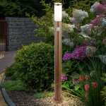 Borne d'�clairage led sur pied 110 cm ? d�tecteur de mouvement ? acier inoxydable aspect bois ? ip44 ...