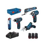Bosch - lot de 5 outils 12v pro - avec 3 batteries gba 12v 2. 0ah - chargeur gal 12 - l - boxx - 0615990n1d ...
