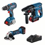 Bosch - pack 3 outils 18v - perceuse gsr 18v - 28 + meuleuse gws 18 125 v - li + perfo gbh 18v - 20 avec ...