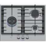 Bosch ? plaque de cuisson gaz 60cm 3 feux 8000w ? acier inox ? encastrable ? boutons m�talliques amovibles ...