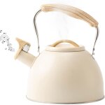 Bouilloire � th� en acier inoxydable avec manche en bois, bouilloire sifflante � induction 3 l, retro ...