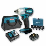 Boulonneuse � chocs 18v 230nm 1 / 2' dtw251 avec 1 batterie 5ah + coffret 9 douilles + sac makita