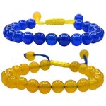 Bracelet ukraine 2 pi�ces en perles de cristal naturel bleu jaune, bijou � drapeau ukrainien artisanal ...