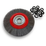Brosse circulaire acier � 250 mm epaisseur 2 rangs fil souple 0. 20 mm ondul� al�sage 32 mm + r�ducteur ...