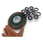 Brosse circulaire inox � 150 mm epaisseur 2 rangs fil dur 0. 30 mm ondul� al�sage 32 mm + r�ducteur bague ...