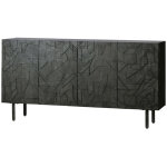 Buffet bas 4 portes sculpt�es en bois et m�tal noir kouki