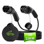 C�ble de recharge ev 5m 22kw, 32a type 2 vers type 2, station de charge voiture electrique portable , ...
